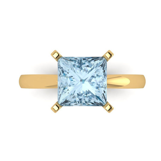 3 cttw Zirconia Simulated Blue Diamond Solitaire  Engagement Ring - Solid Yellow Gold (VVS1, Princess Cut,8.0mm)
