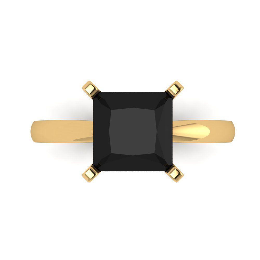 3 cttw Natural Onyx Solitaire  Engagement Ring - Solid Gold (Princess Cut,8.0mm)