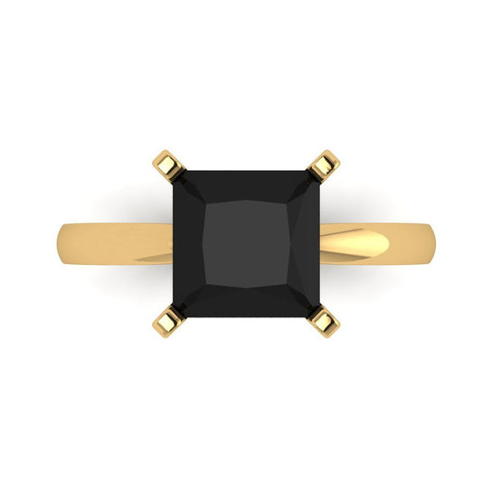 3 cttw Natural Onyx Solitaire  Engagement Ring - Solid Yellow Gold (VVS1, Princess Cut,8.0mm)