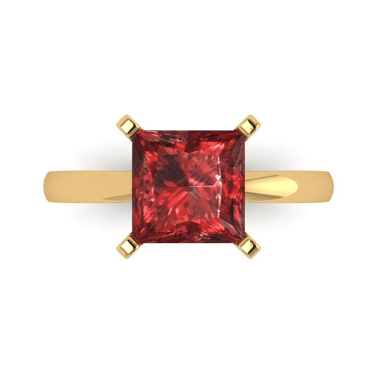 3 cttw Natural Garnet Solitaire  Engagement Ring - Solid Yellow Gold (VVS1, Princess Cut,8.0mm)