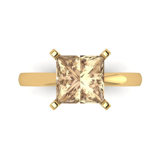 3 cttw Yellow Moissanite Solitaire  Engagement Ring - Solid Yellow Gold (VVS1, Princess Cut,8.0mm)