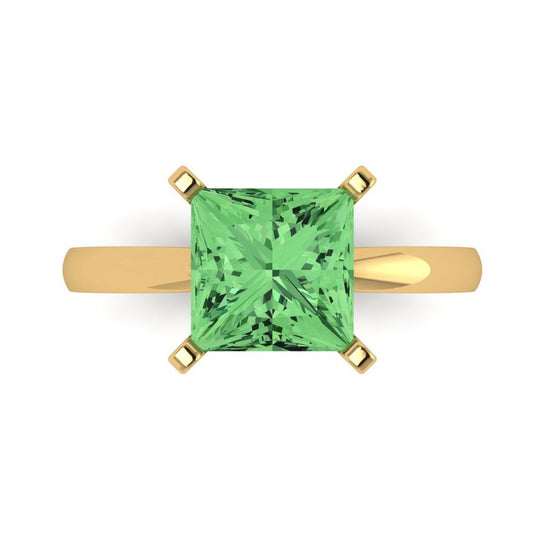 3 cttw Zirconia Simulated Green Diamond Solitaire  Engagement Ring - Solid Yellow Gold (VVS1, Princess Cut,8.0mm)