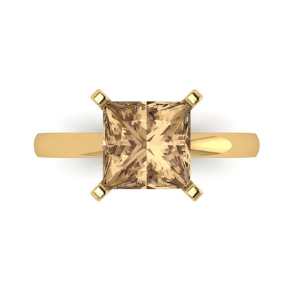 3 cttw Zirconia Simulated Champagne Diamond Solitaire  Engagement Ring - Solid Gold (VVS1, Princess Cut,8.0mm)