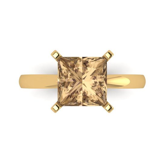 3 cttw Zirconia Simulated Champagne Diamond Solitaire  Engagement Ring - Solid Yellow Gold (VVS1, Princess Cut,8.0mm)