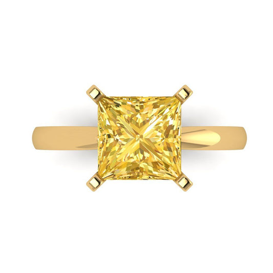 3 cttw Zirconia Simulated Yellow Diamond Solitaire  Engagement Ring - Solid Yellow Gold (VVS1, Princess Cut,8.0mm)