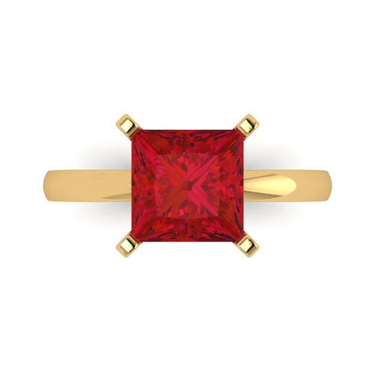 3 cttw Simulated Ruby Solitaire  Engagement Ring - Solid Yellow Gold (VVS1, Princess Cut,8.0mm)