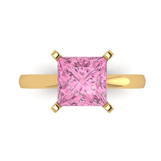3 cttw Zirconia Simulated Pink Diamond Solitaire  Engagement Ring - Solid Yellow Gold (VVS1, Princess Cut,8.0mm)