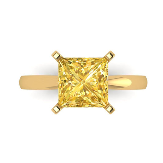 3 cttw Natural Citrine Solitaire  Engagement Ring - Solid Yellow Gold (VVS1, Princess Cut,8.0mm)