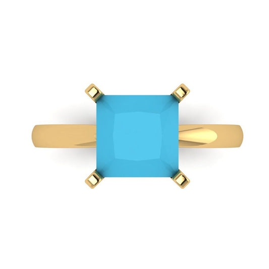 3 cttw Simulated Turquoise Solitaire  Engagement Ring - Solid Yellow Gold (VVS1, Princess Cut,8.0mm)