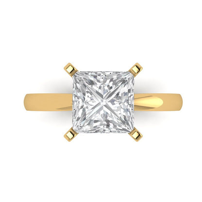 3 ct Brilliant Princess Cut Natural Diamond Stone Clarity VS1-2 Color G-H Yellow Gold Solitaire Ring