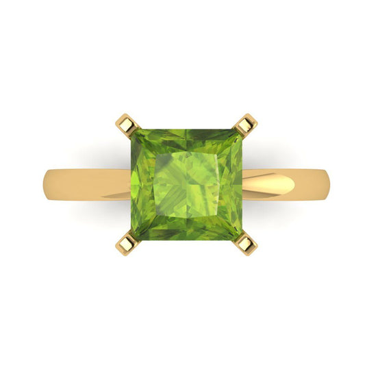 3 cttw Natural Peridot Solitaire  Engagement Ring - Solid Yellow Gold (VVS1, Princess Cut,8.0mm)