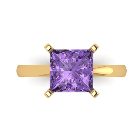 3 cttw Simulated Alexandrite Solitaire  Engagement Ring - Solid Yellow Gold (VVS1, Princess Cut,8.0mm)