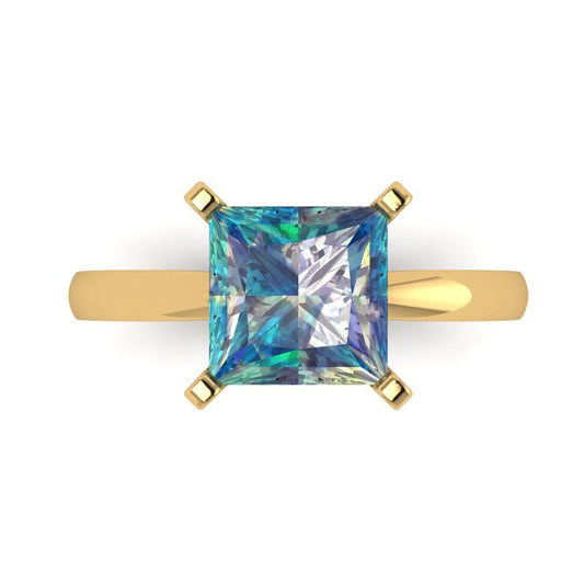 3 cttw Blue Moissanite Solitaire  Engagement Ring - Solid Yellow Gold (VVS1, Princess Cut,8.0mm)