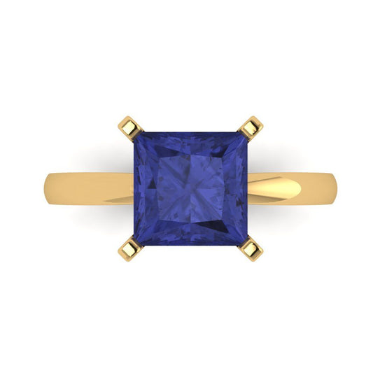 3 cttw Simulated Tanzanite Solitaire  Engagement Ring - Solid Yellow Gold (VVS1, Princess Cut,8.0mm)