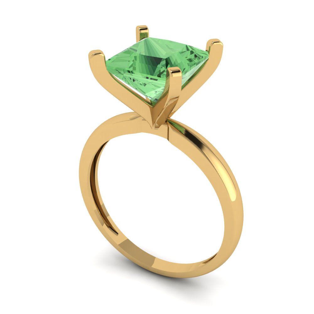 3 cttw Zirconia Simulated Green Diamond Solitaire  Engagement Ring - Solid Gold (VVS1, Princess Cut,8.0mm)