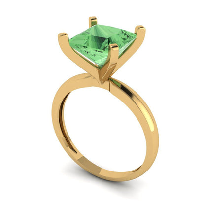 3 cttw Zirconia Simulated Green Diamond Solitaire  Engagement Ring - Solid Gold (VVS1, Princess Cut,8.0mm)