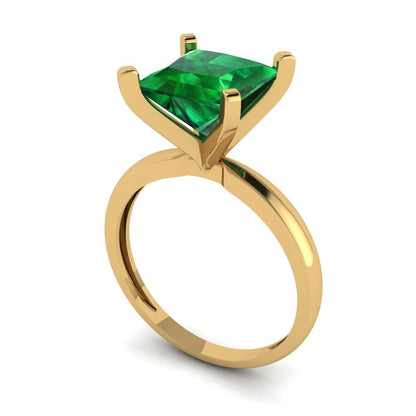 3 cttw Simulated Emerald Solitaire  Engagement Ring - Solid Gold (Princess Cut,8.0mm)