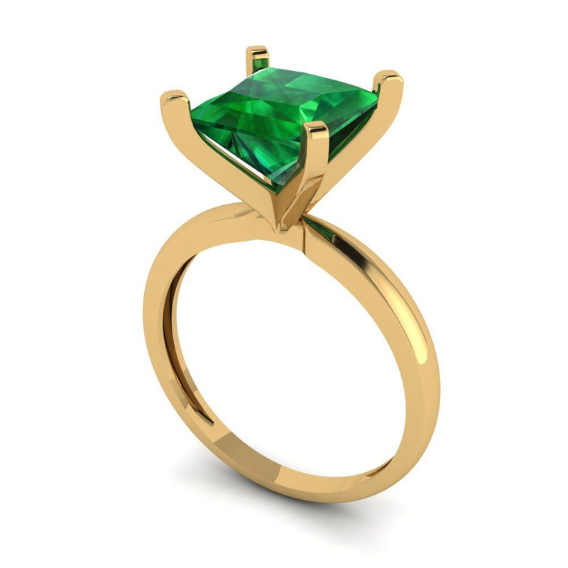 3 ct Brilliant Princess Cut Simulated Emerald Stone Yellow Gold Solitaire Ring