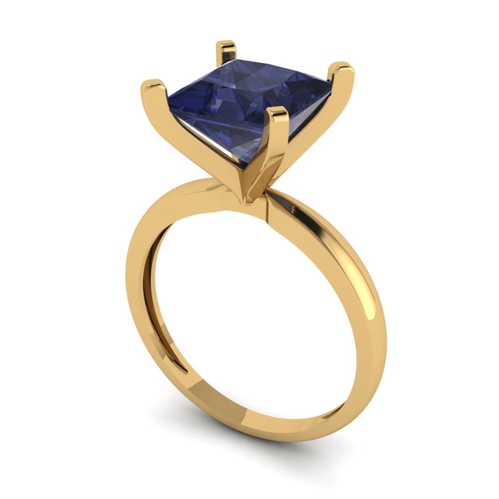 3 cttw Simulated Blue Sapphire Solitaire  Engagement Ring - Solid Gold (Princess Cut,8.0mm)