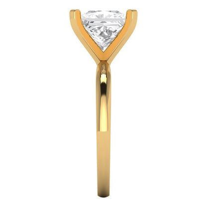 3 ct Brilliant Princess Cut Natural Diamond Stone Clarity VS1-2 Color G-H Yellow Gold Solitaire Ring