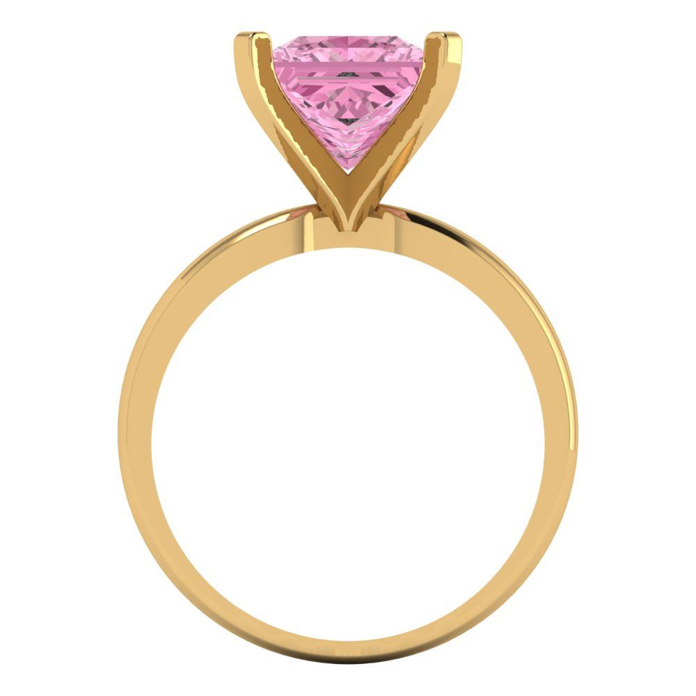 3 cttw Zirconia Simulated Pink Diamond Solitaire  Engagement Ring - Solid Gold (VVS1, Princess Cut,8.0mm)