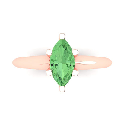1 cttw Zirconia Simulated Green Diamond Solitaire  Engagement Ring - Solid Rose Gold (VVS1, Marquise Cut,10x5mm)