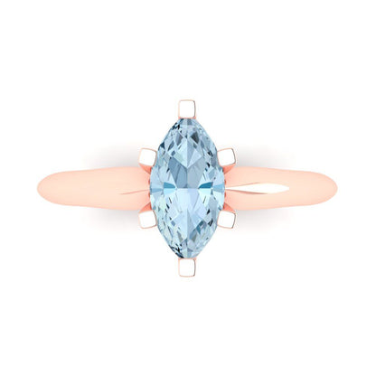 1 cttw Natural Sky Blue Topaz Solitaire  Engagement Ring - Solid Gold (Marquise Cut,10x5mm)