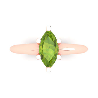 1 cttw Natural Peridot Solitaire  Engagement Ring - Solid Gold (Marquise Cut,10x5mm)