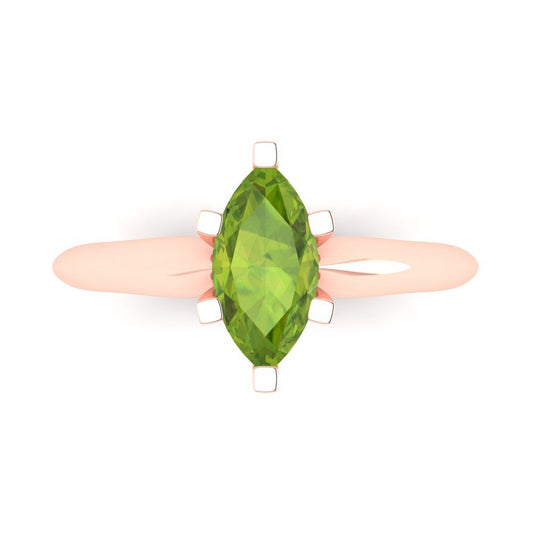 1 cttw Natural Peridot Solitaire  Engagement Ring - Solid Rose Gold (VVS1, Marquise Cut,10x5mm)