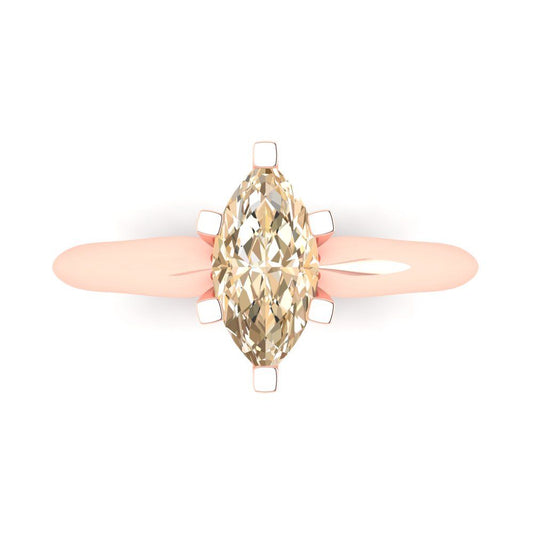 1 cttw Natural Morganite Solitaire  Engagement Ring - Solid Rose Gold (VVS1, Marquise Cut,10x5mm)
