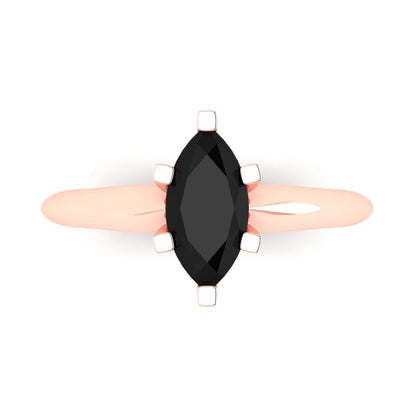 1 cttw Natural Onyx Solitaire  Engagement Ring - Solid Gold (Marquise Cut,10x5mm)