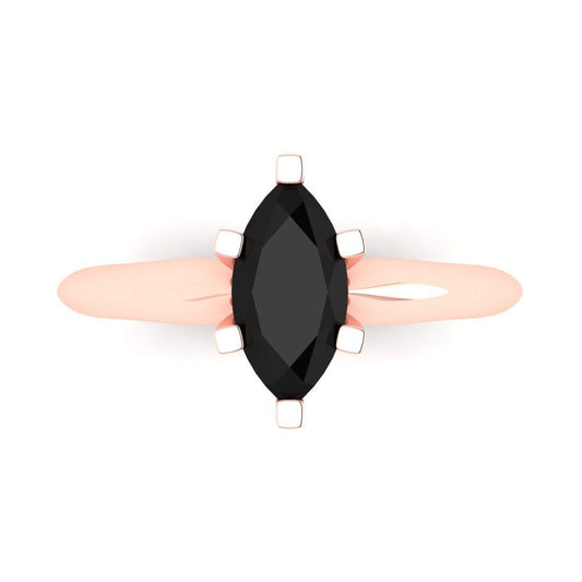 1 cttw Natural Onyx Solitaire  Engagement Ring - Solid Rose Gold (VVS1, Marquise Cut,10x5mm)