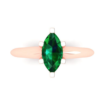 1 cttw Simulated Emerald Solitaire  Engagement Ring - Solid Gold (Marquise Cut,10x5mm)
