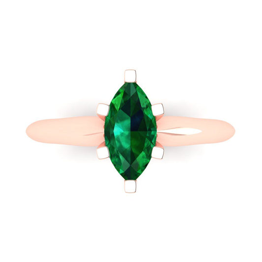 1 cttw Simulated Emerald Solitaire  Engagement Ring - Solid Rose Gold (VVS1, Marquise Cut,10x5mm)