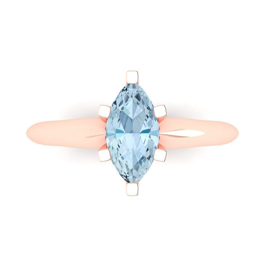 1 cttw Zirconia Simulated Blue Diamond Solitaire  Engagement Ring - Solid Rose Gold (VVS1, Marquise Cut,10x5mm)
