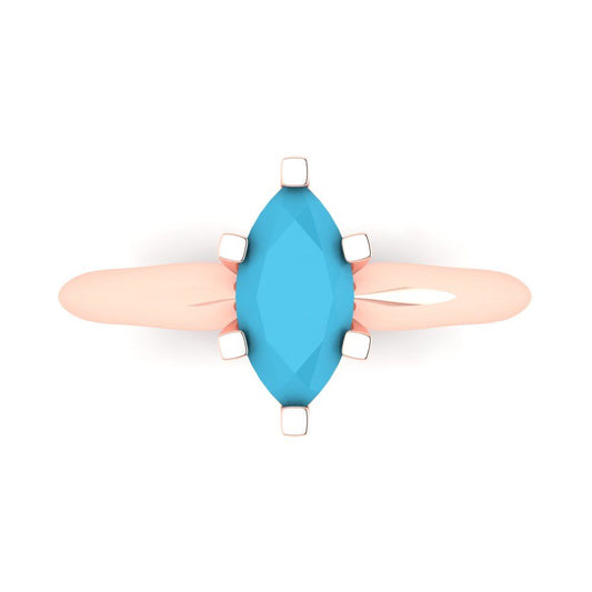 1 cttw Simulated Turquoise Solitaire  Engagement Ring - Solid Rose Gold (VVS1, Marquise Cut,10x5mm)