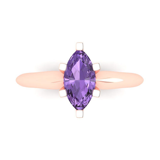 1 cttw Simulated Alexandrite Solitaire  Engagement Ring - Solid Rose Gold (VVS1, Marquise Cut,10x5mm)