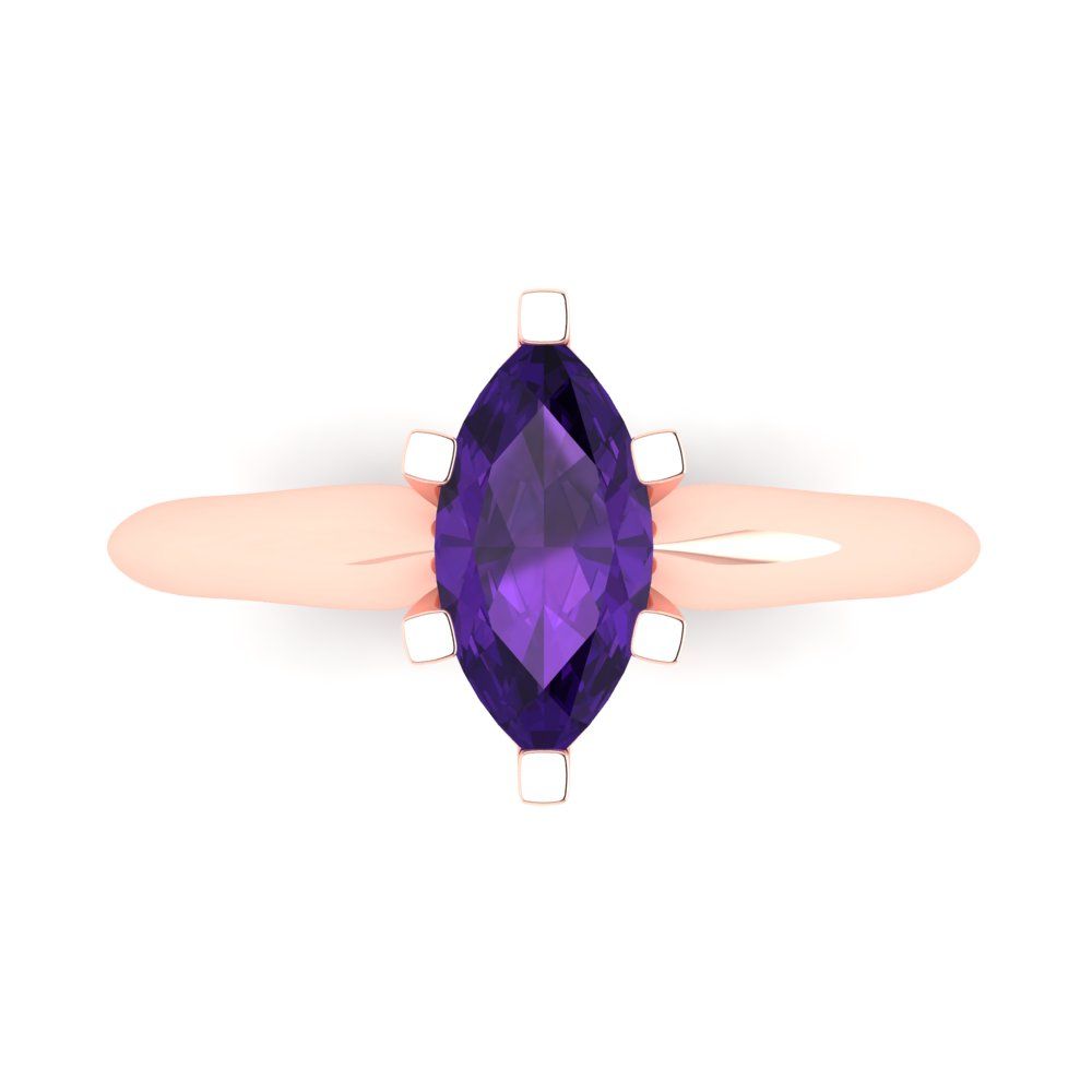 1 cttw Natural Amethyst Solitaire  Engagement Ring - Solid Gold (Marquise Cut,10x5mm)