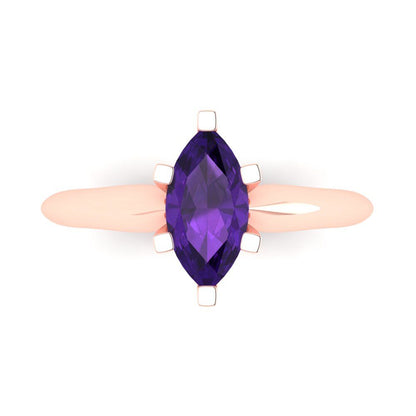 1 cttw Natural Amethyst Solitaire  Engagement Ring - Solid Gold (Marquise Cut,10x5mm)