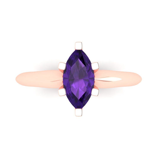 1 cttw Natural Amethyst Solitaire  Engagement Ring - Solid Rose Gold (VVS1, Marquise Cut,10x5mm)