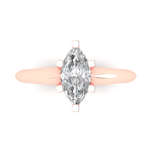 1 cttw Moissanite Solitaire  Engagement Ring - Solid Rose Gold (VVS1, Marquise Cut,10x5mm)
