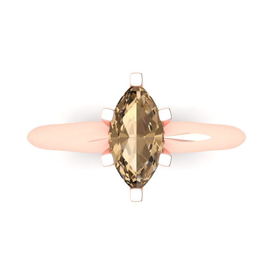 1 cttw Zirconia Simulated Champagne Diamond Solitaire  Engagement Ring - Solid Rose Gold (VVS1, Marquise Cut,10x5mm)
