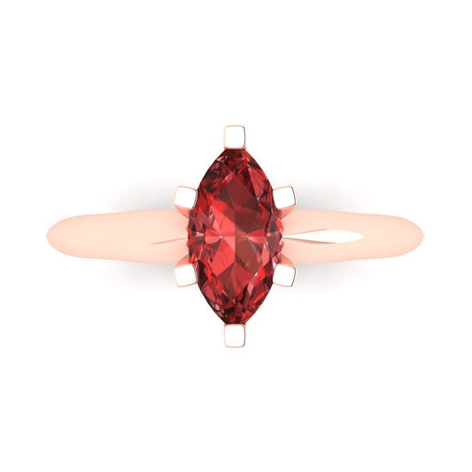1 cttw Natural Garnet Solitaire  Engagement Ring - Solid Rose Gold (VVS1, Marquise Cut,10x5mm)