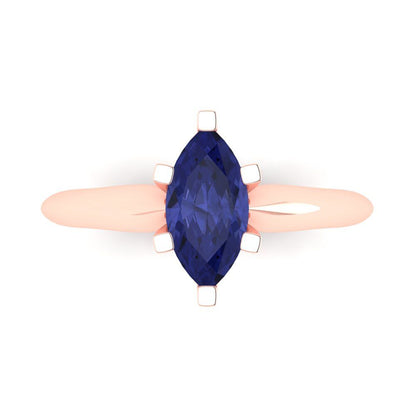 1 cttw Simulated Tanzanite Solitaire  Engagement Ring - Solid Gold (Marquise Cut,10x5mm)
