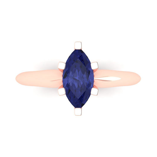 1 cttw Simulated Tanzanite Solitaire  Engagement Ring - Solid Rose Gold (VVS1, Marquise Cut,10x5mm)
