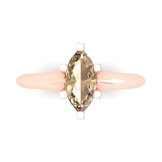 1 cttw Yellow Moissanite Solitaire  Engagement Ring - Solid Rose Gold (VVS1, Marquise Cut,10x5mm)