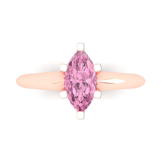 1 cttw Zirconia Simulated Pink Diamond Solitaire  Engagement Ring - Solid Rose Gold (VVS1, Marquise Cut,10x5mm)