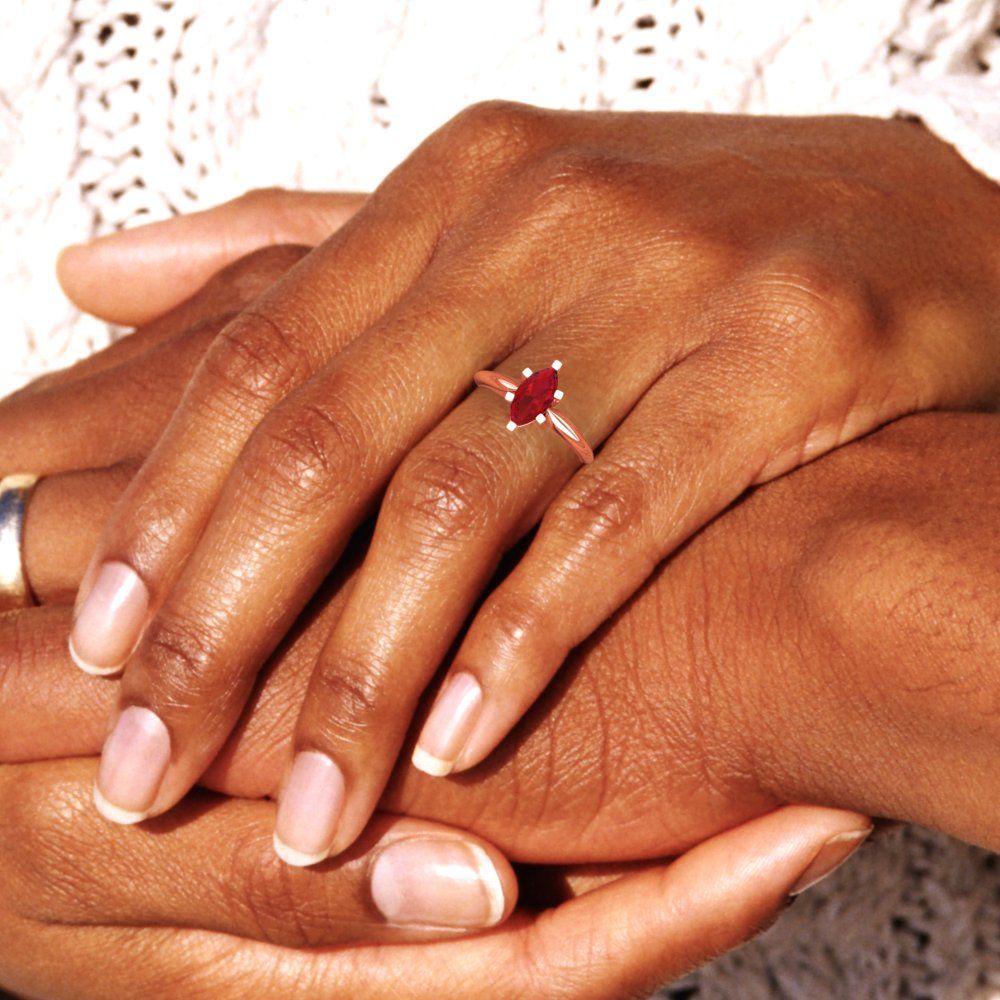 1 cttw Simulated Pink Tourmaline Solitaire  Engagement Ring - Solid Gold (Marquise Cut,10x5mm)