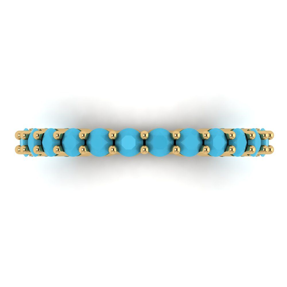 1.2 cttw Simulated Turquoise Round Cut Yellow Gold Eternity Wedding Band