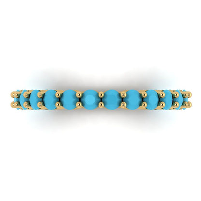 1.2 cttw Simulated Turquoise Round Cut Yellow Gold Eternity Wedding Band
